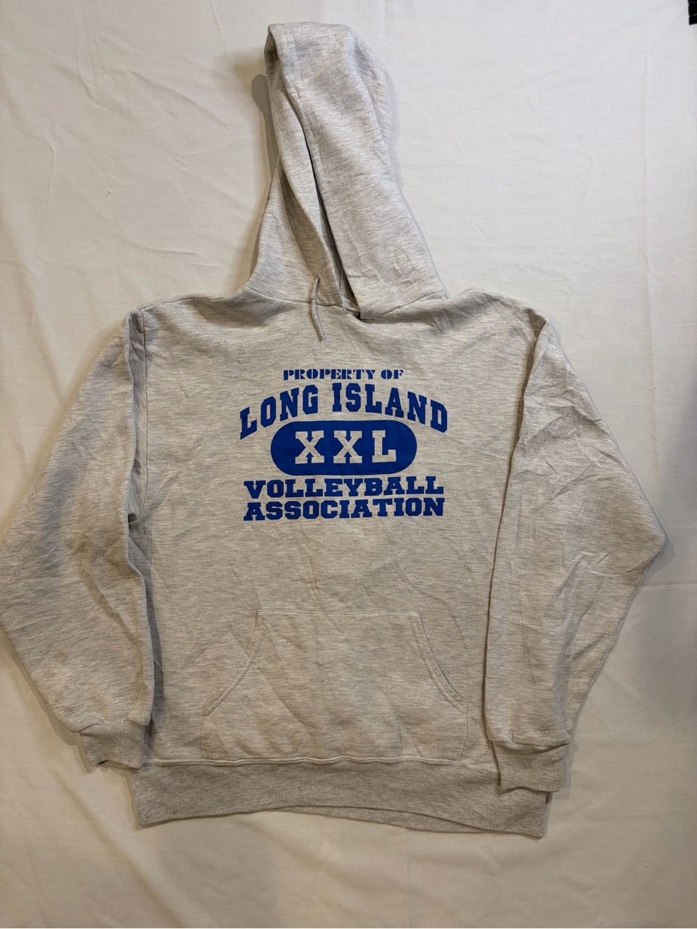 Jerzees Gray Hoodie with Blue Long Island Volleyball Graphic